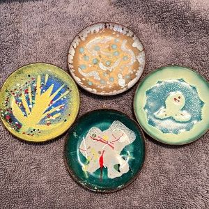 4 MCM Art Deco Enamel on Copper Dish Trinket Plate